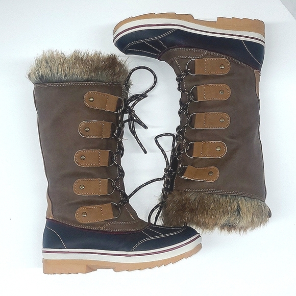 Lace Up Fur Boots Rain Snow Water Resistant Lined - Picture 6 of 8